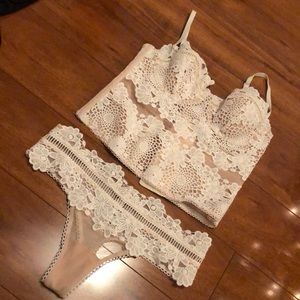 34b small crochet white and nude lingerie set